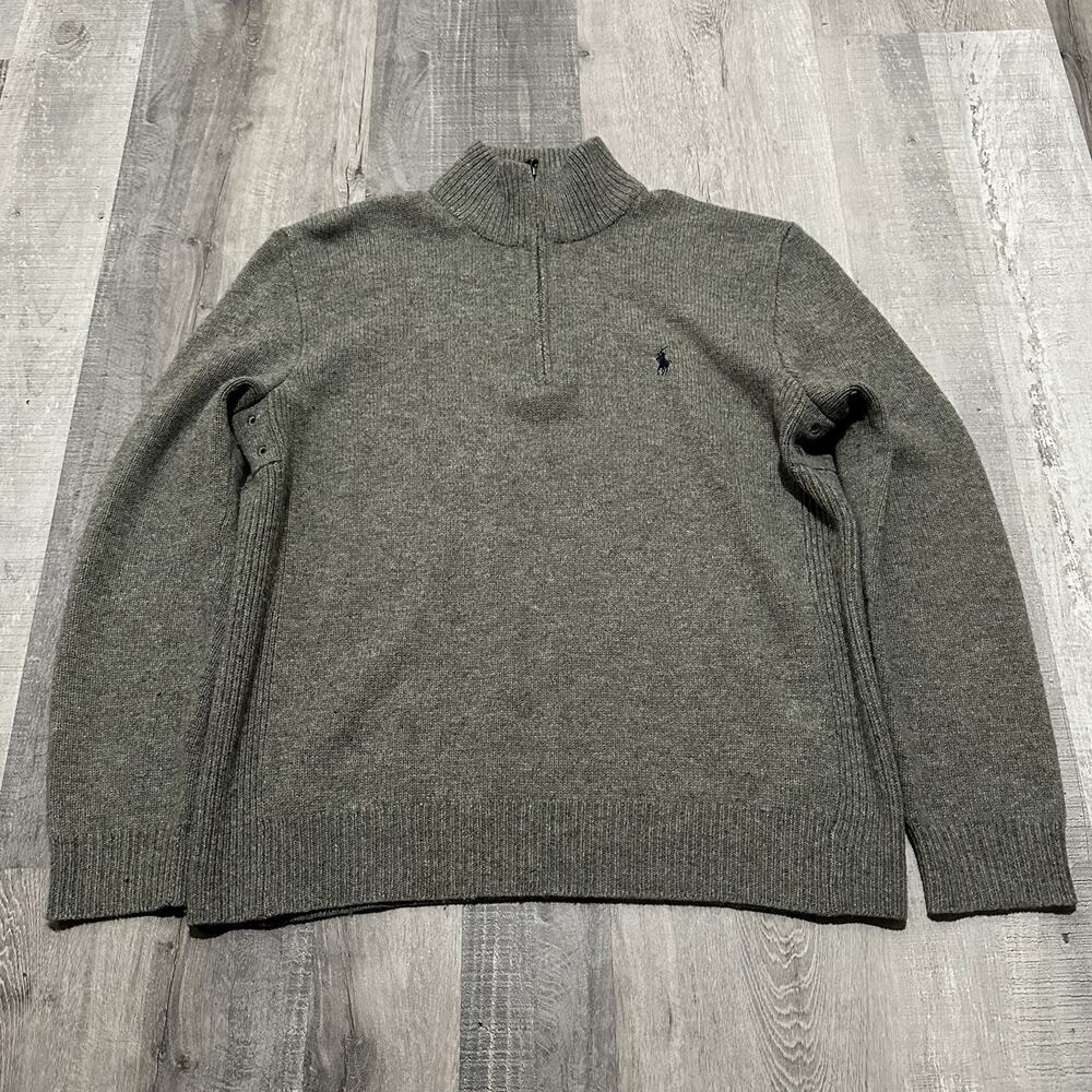 VTG Ralph Lauren Polo Sweater M Mens Gray Vintage 1/4 Zip Mock Neck Italian Wool